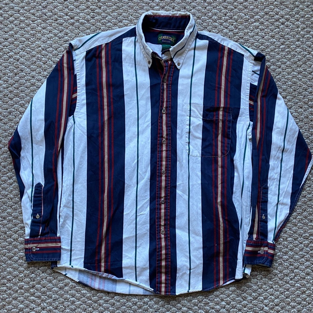 Mens Cambridge Classics Long Sleeve Striped Button Shirt Size Medium.